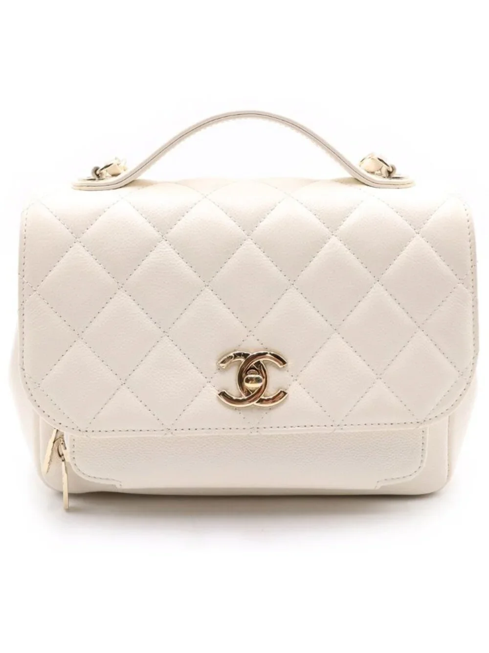 Chanel Quilted Affinity 2-Way Chain Shoulder Bag White Caviar Leather Gold
